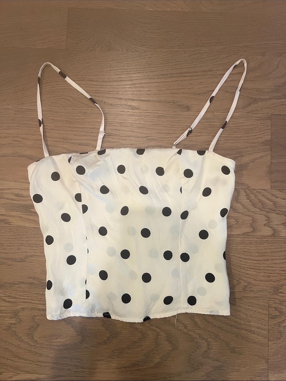 Reformation White Polka Dot Spaghetti Strap Crop Top